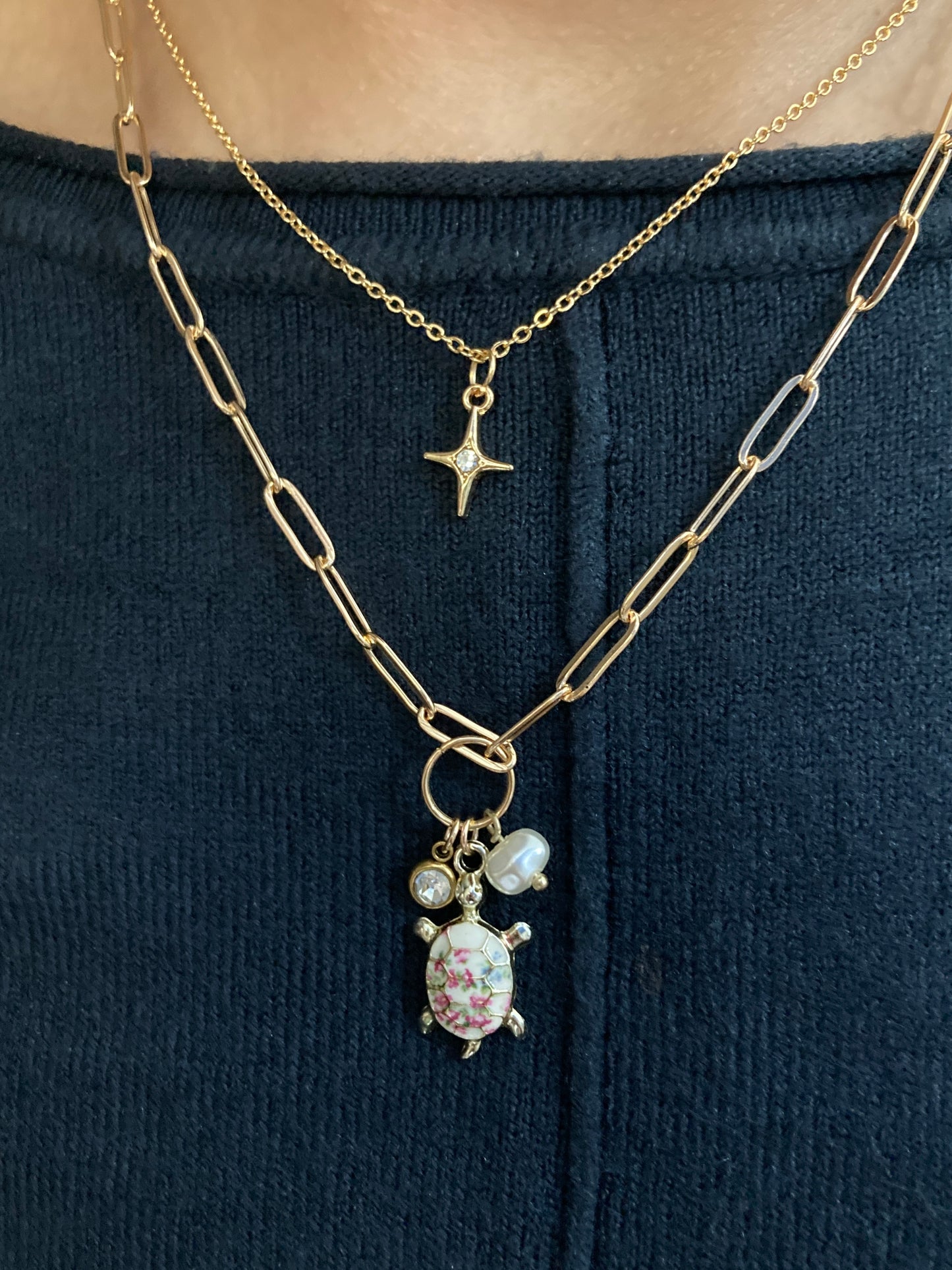 Turtle Bloom charm necklace